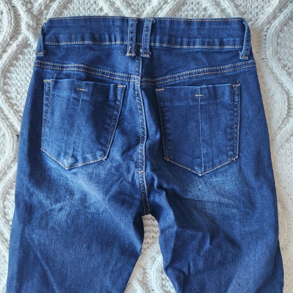 Dark Wash Wax Distressed Skinny Jeans Size 1/25 - Picture 4 of 4